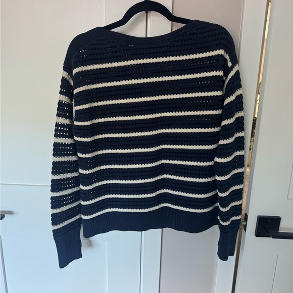 NWT Lululemon Striped Navy and Cream Cotton Crochet Pullover - Picture 6 of 7